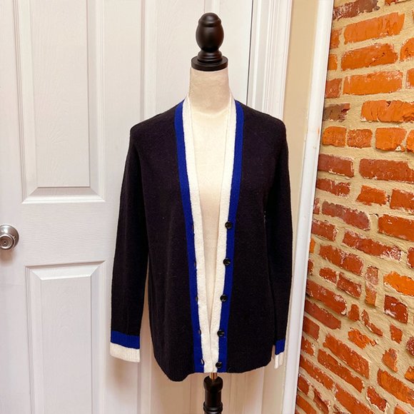 NWOT Court & Rowe Black Wool-Blend V-Neck Stripe Trim Cardigan Sweater - Picture 5 of 9